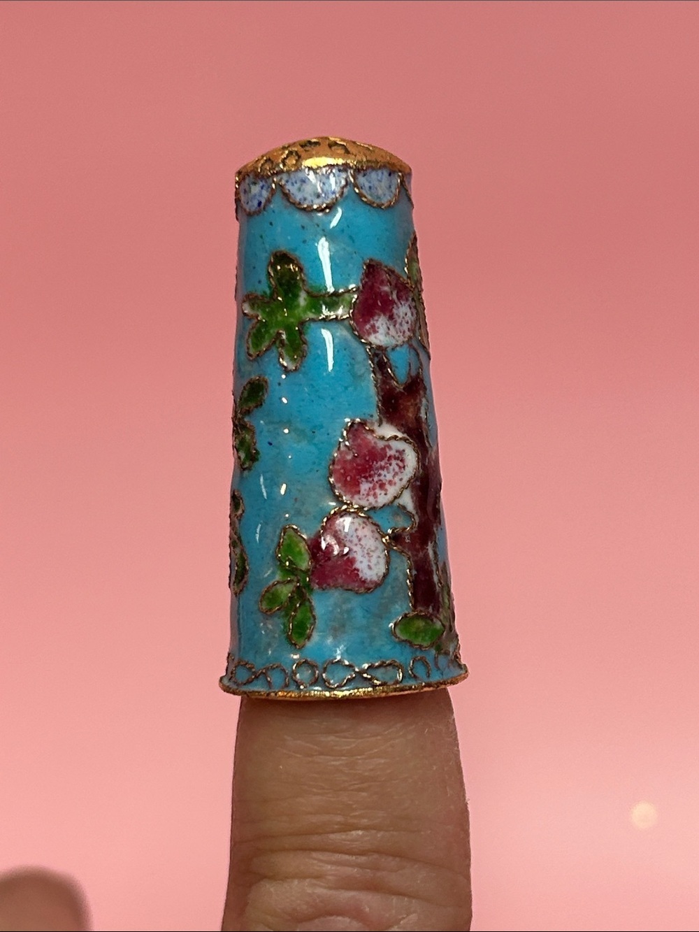 Vintage Turquoise Floral Cloisonné Thimble 1.75 inches